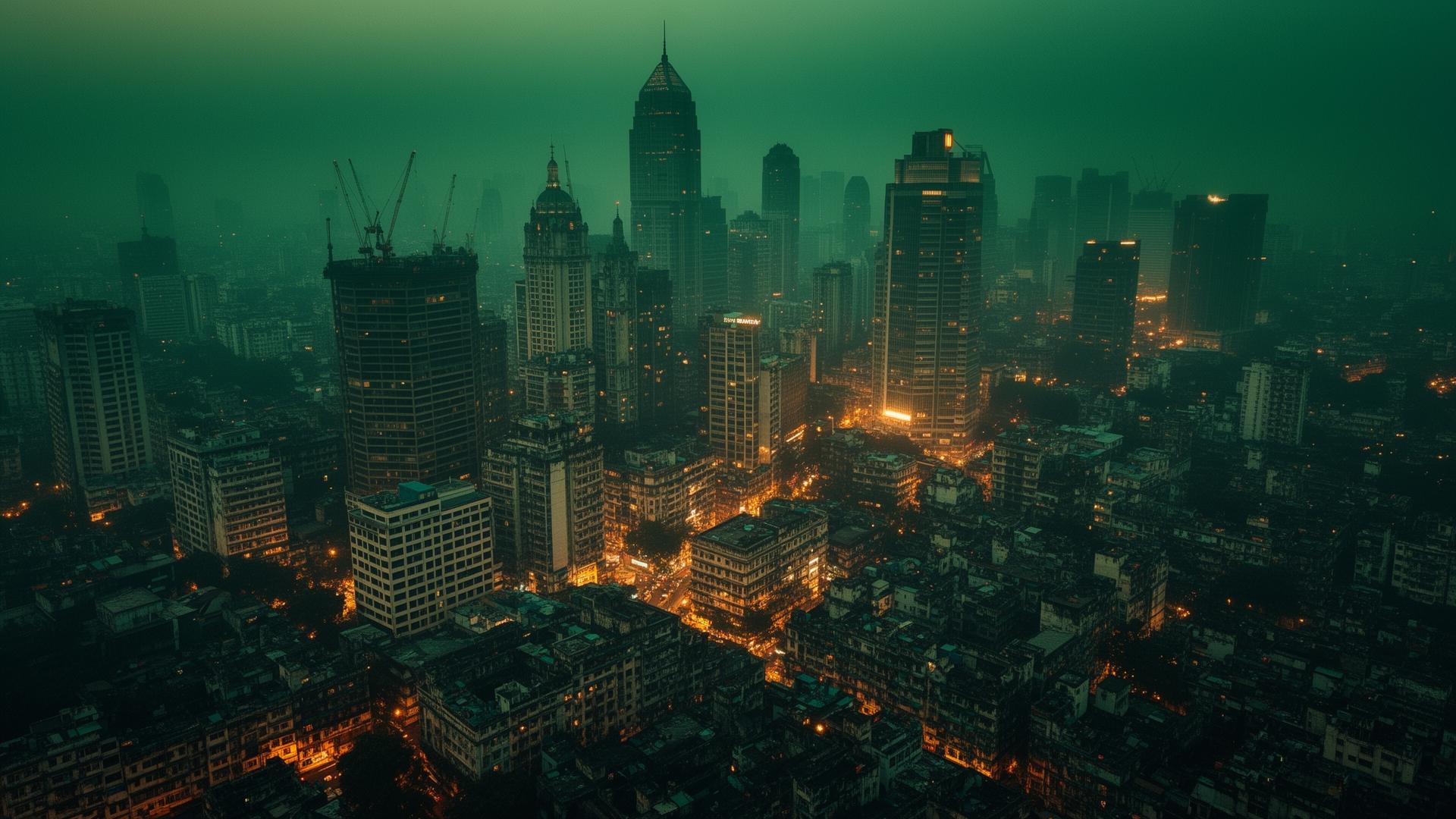 Mumbai's financial skyline at dusk